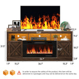 jiteentarou Farmhouse Fireplace TV Stand for 70/75/80 Inch TV, 32”Tall Entertainment Center w/ 36”Electric Fireplace & LED Light, 70”Media Console w/Barn Door Cabinet for Living Room, Brown jiteentarou