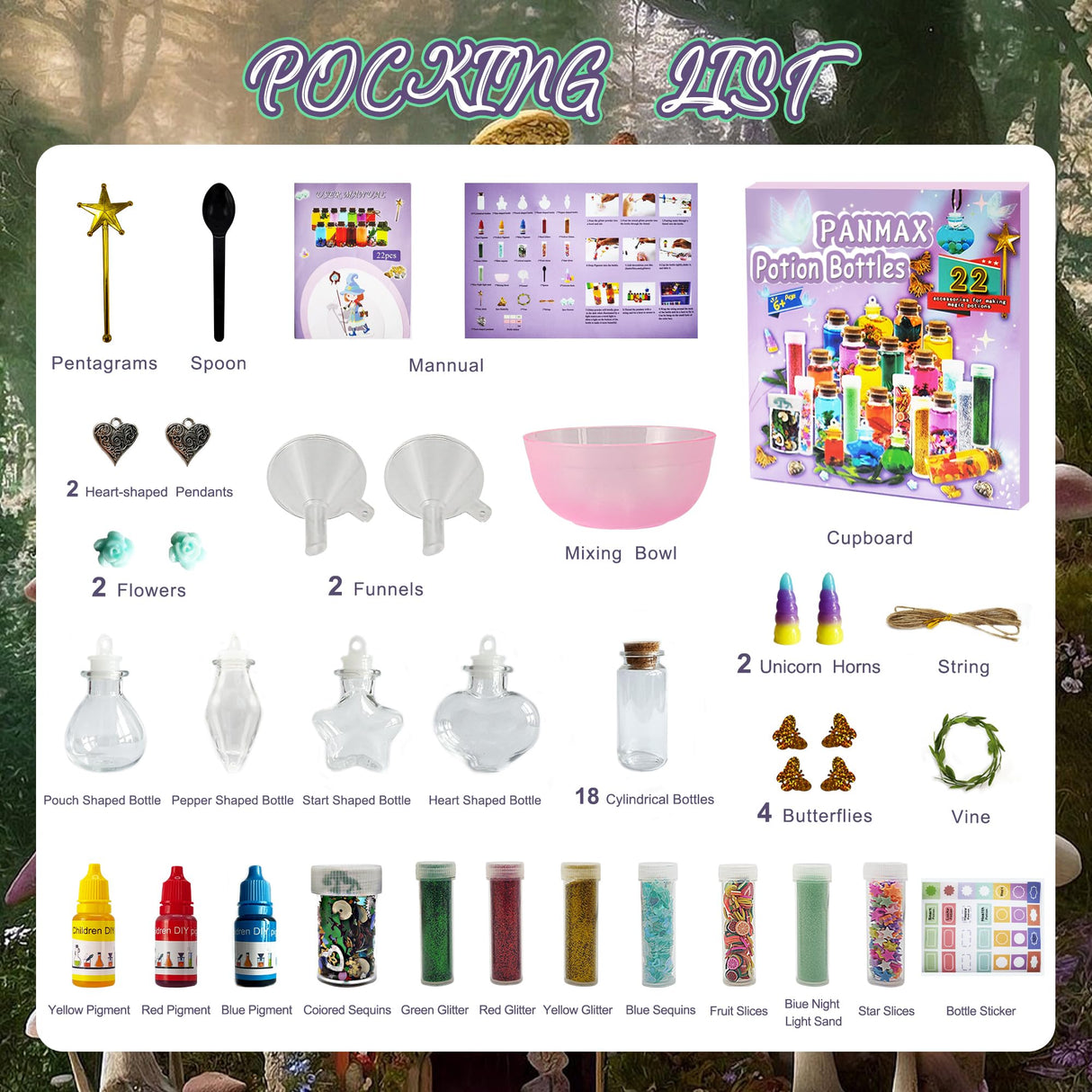 PANMAX Fairy Mixies Potion Kits for Kids,22pcs Potion Fairy Bottles,Potions Making Craft Kit,Creativity Art Toy for Girls, Fun Birthday Gift Toys for Girl 6 7 8 9 10+ PANMAX