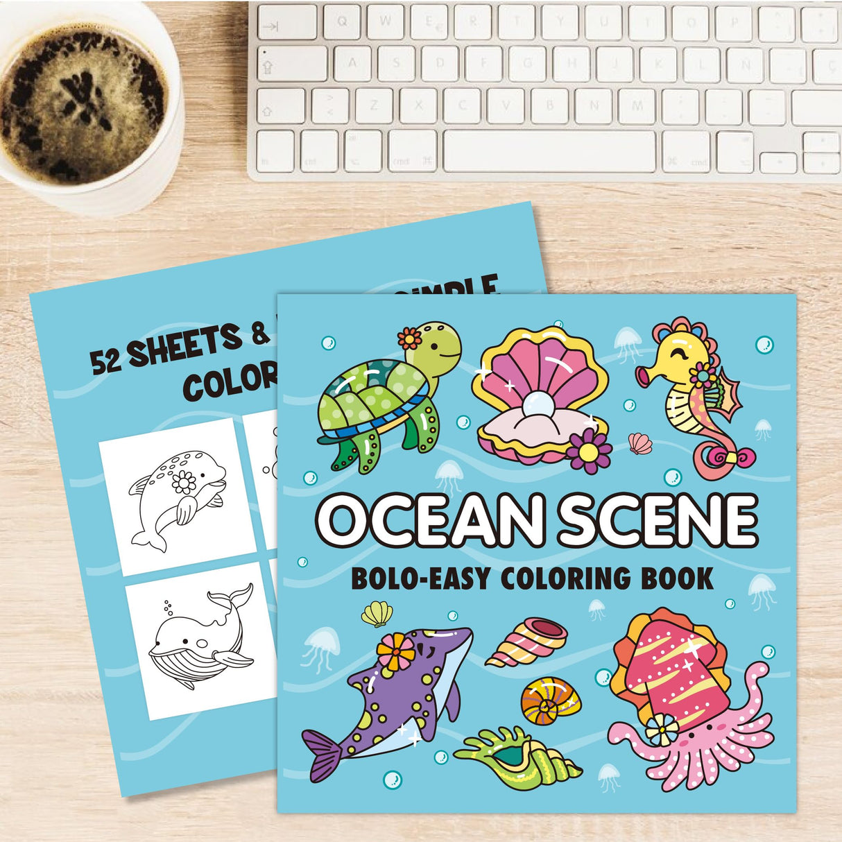 Ocean Scene: Coloring Book for Adults and Kids, Bold and Easy, Simple and Big Designs for Relaxation with Sea Animals Life (Thick Lined Bold & Easy Coloring) Tesitehi