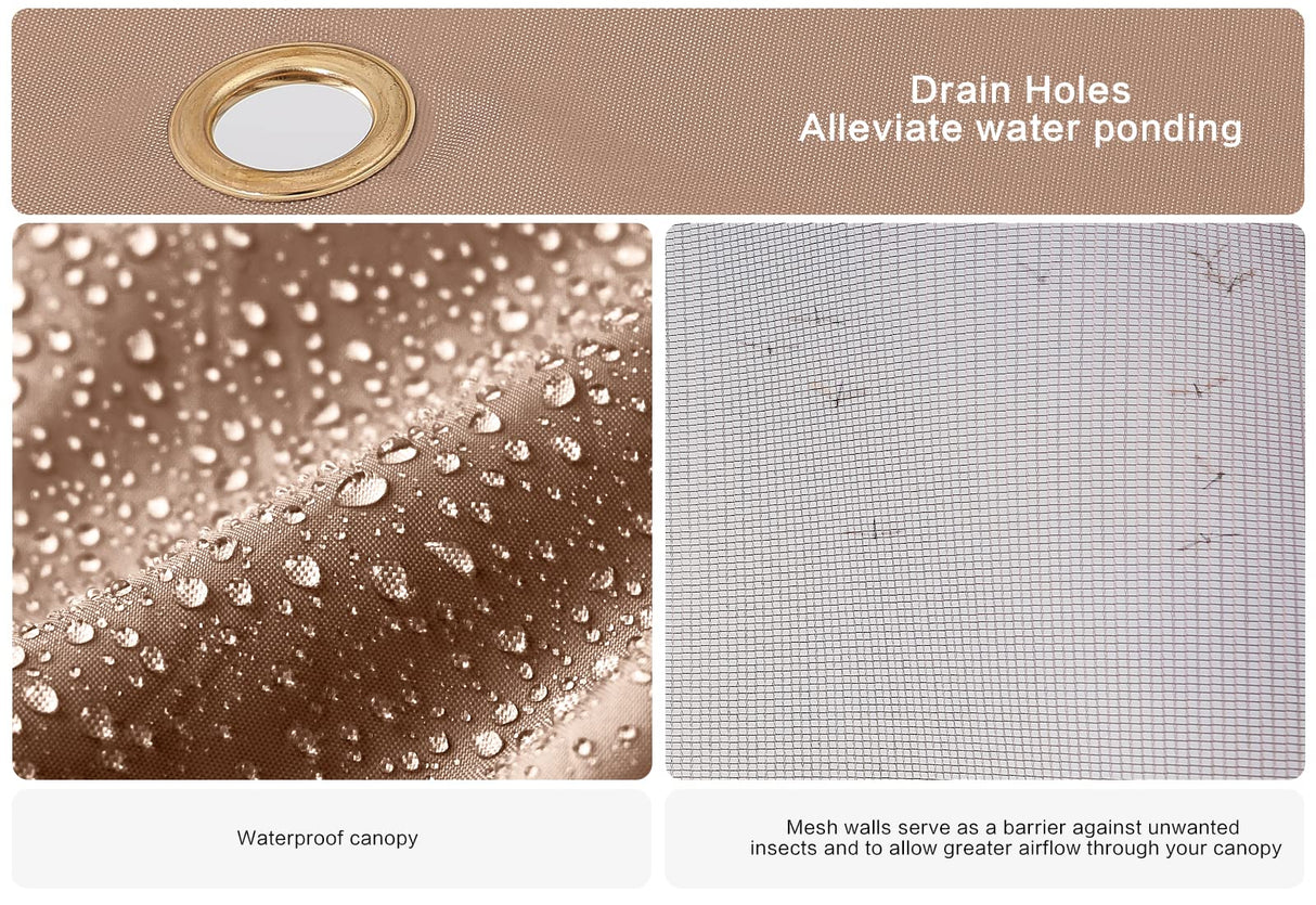 COOSHADE 11x11Ft Easy Pop Up Gazebo Tent Instant Outdoor Canopy Shelter with Mosquito Netting Walls(Brown) COOSHADE