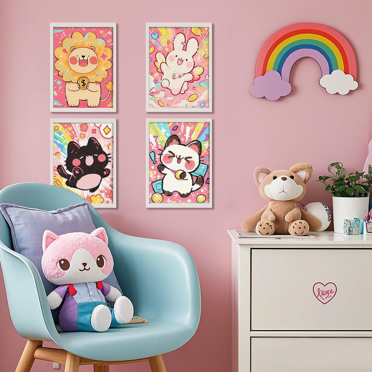 PERFECTSIGHT Cute 5D Diamond Art Kits, Kawaii DIY Painting Art for Adults Teen, 4 Pack Diamond Arts and Crafts Sets, Big Gem Full Drill Diamond Dots for Women (Multicolor Animal) PERFECTSIGHT