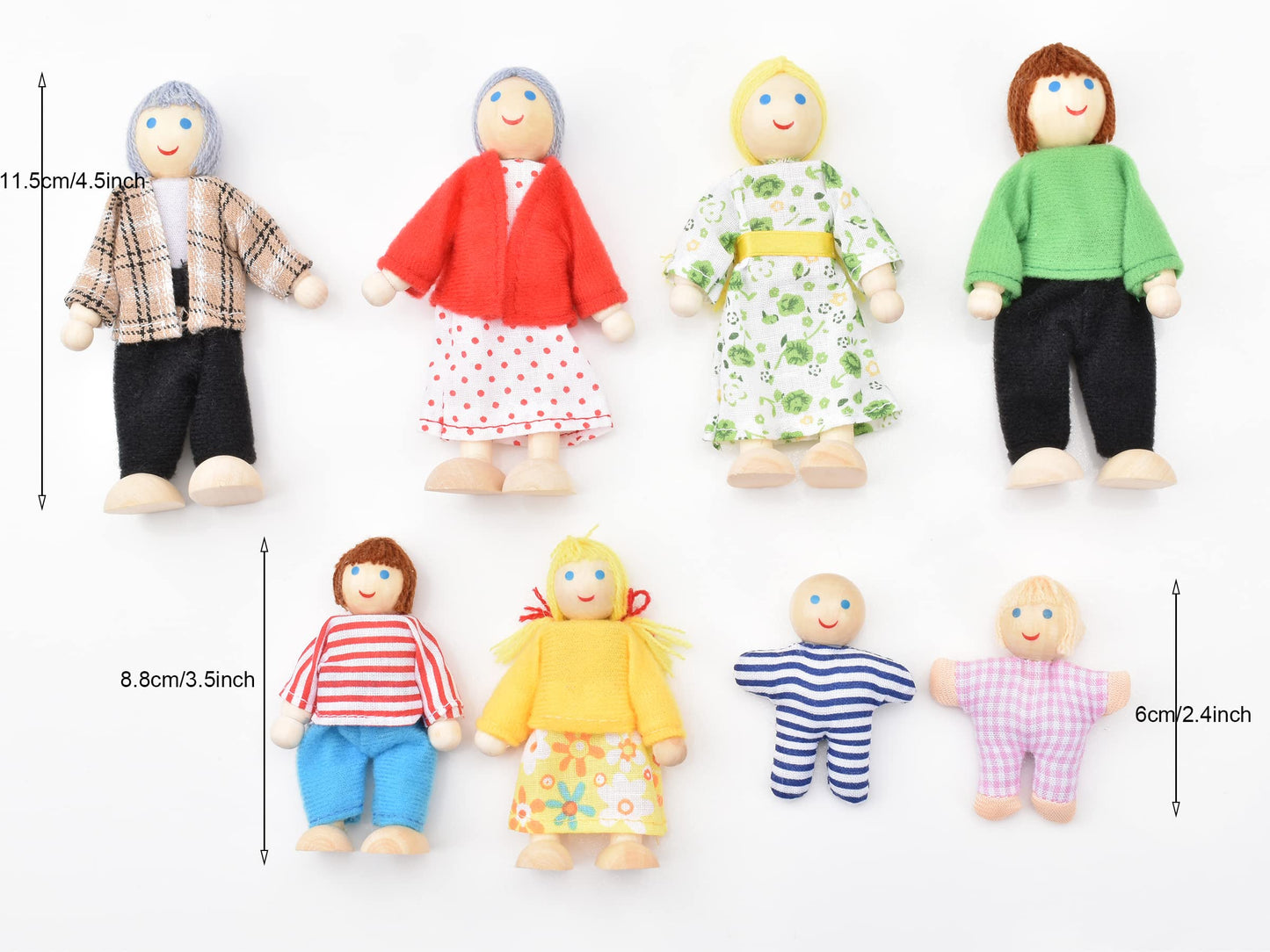 Jzszera Wooden Doll House People of 8 Miniature Figures and 2 Pets, Dollhouse Dolls Family Set- Dollhouse Accessories for Girls Toddler Kids Pretend Play and Imaginative Fun