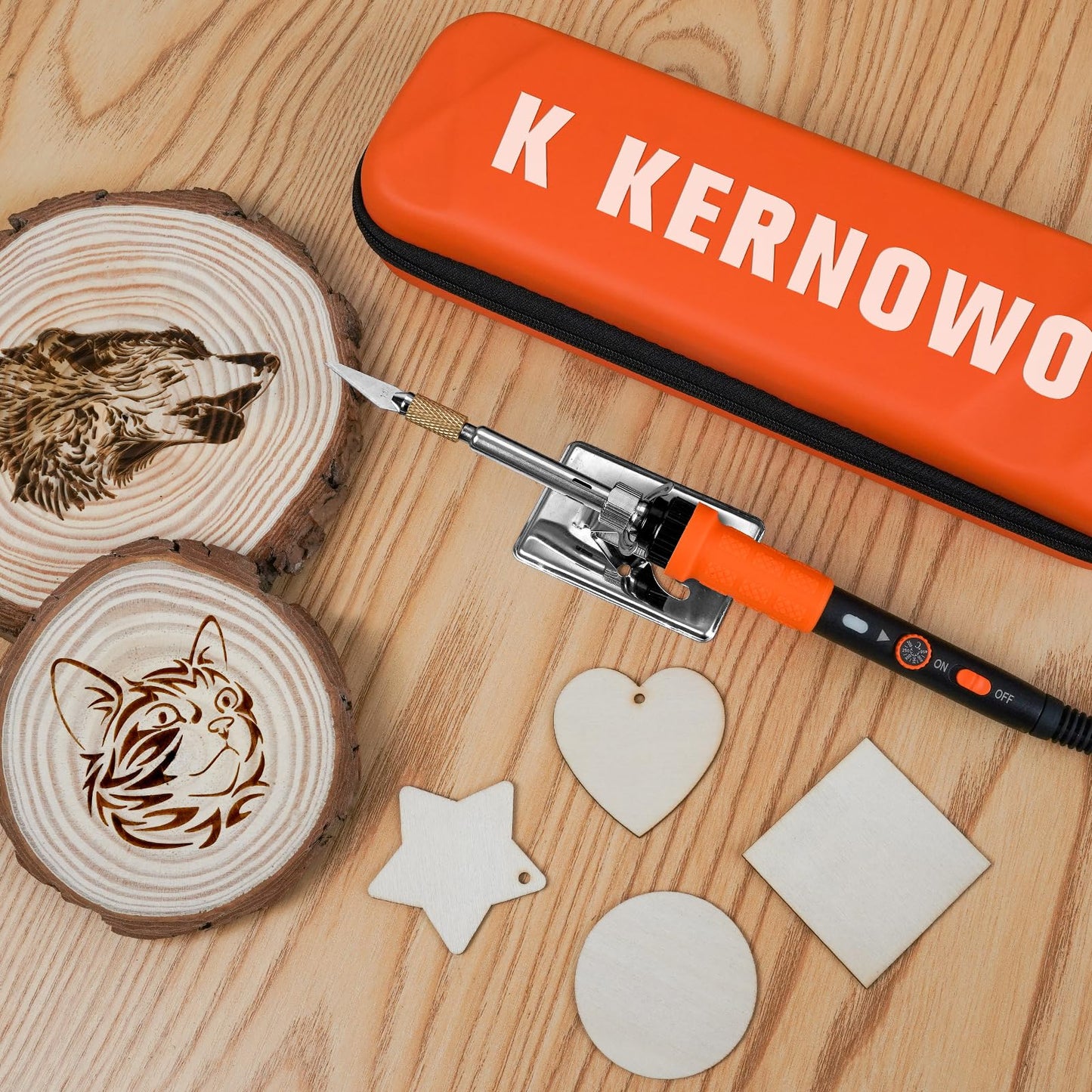 Wood Burning Tool Kit, K KERNOWO 76Pcs Pyrography Wood Burning Kit 70W Adjustable Temperature Pyrography Pen, DIY Creative Tools Stippling Kit for Embossing, Carving, Pyrography for Beginners - WoodArtSupply