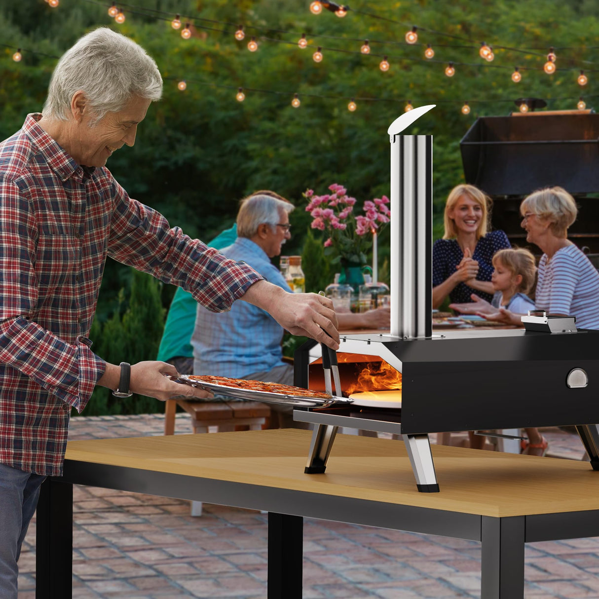 Icyglee 12" Wood Pellet Outdoor Pizza Oven,Wood Fired Portable Pizza Maker with Rotatable Pizza Stone, Countertop Pizza Grill for Backyard and Outside, Black Icyglee