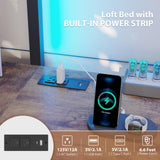 Loft Bed Twin Size with L-Shaped Desk,Metal Bunk Bed Frame with 5 Storage Drawers, LED Lights & Charging Station,Twin Loft Bed with Removable Ladder, Safety Guardrail,No Box Spring Needed,Rustic Brown Dnxao