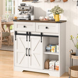 Befrases Farmhouse Storage Cabinet, Bathroom Cabinet with 2 Sliding Barn Doors, Floor Storage Cabinets with Adjustable Shelves and 2 Drawers for Kitchen, Living Room, Dining Room, White Befrases