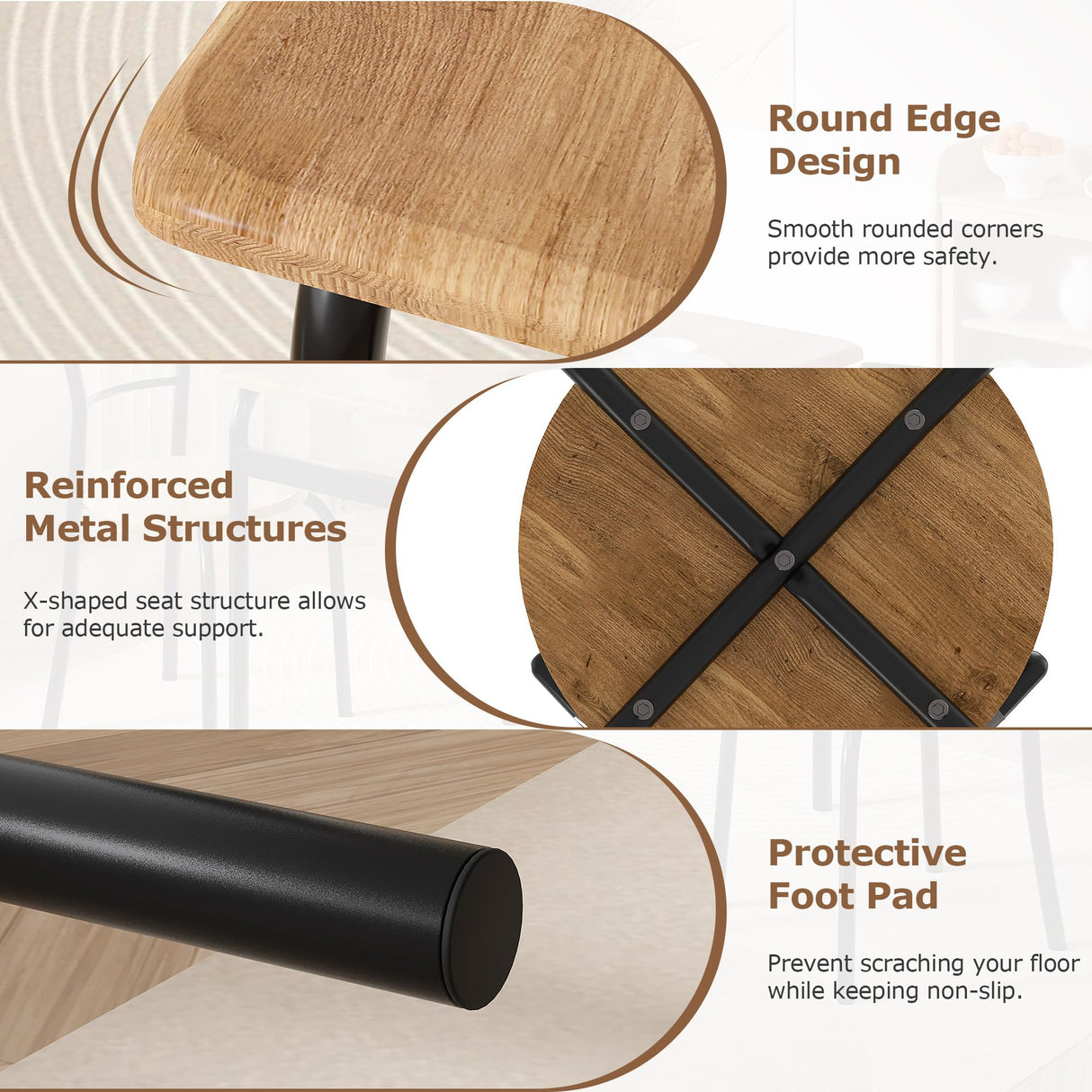 VECELO 3 Piece Dining Table & Chairs Set for 2, Metal and Wooden Square Kitchen Dinette Set for Small Space, Breakfast Nook, Saving Space, Brown VECELO