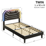 LIKIMIO Twin Bed Frames with Lighted Headboard, Upholstered Modern Cama Twin Platform Bed with Heavy Duty Supports, No Box Spring Need, Noise Free, Easy Assembly, Black LIKIMIO