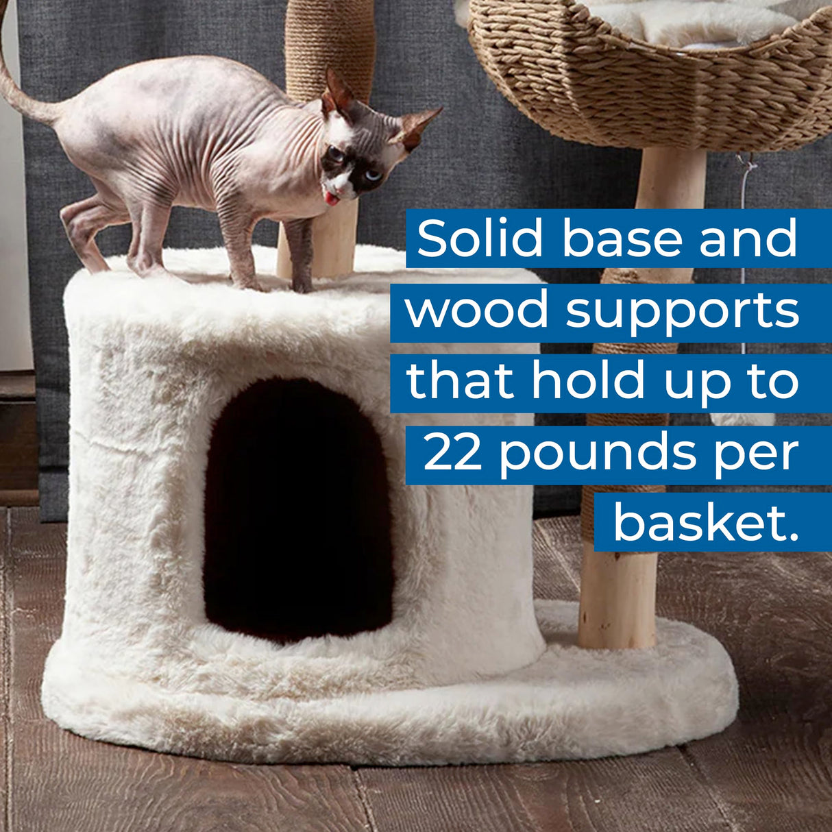 Habitat Haven The Bungalow Cat Tree - Luxury Cat Condo, Large Modern Indoor Tower with 2 Faux Fur Beds, Scratching Posts, Toys, and Den for Cats, 23.5-Inch Width x 18-Inch Depth x 43-Inch Height Habitat Haven