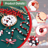 200 Pieces Christmas Wooden Beads for Craft Christmas Buffalo Plaid Round Craft Beads Farmhouse Loose Polished Spacer Beads Winter Snowman Beads with Twine Scarf Wood Beads for DIY Jewelry Décor Lucomb