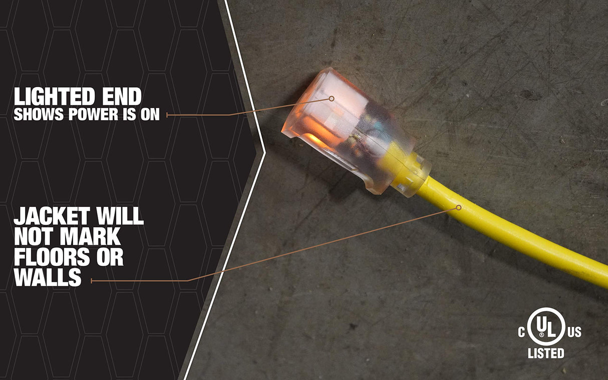 Southwire Outdoor Extension Cord, 50 Ft, 12 gauge 3 prong, Heavy Duty, SJTW Cord, Yellow, 2588 Southwire