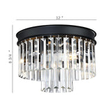 Crystal Flush Mount Ceiling Light Black Finish,2-Tier Crystal Close to Ceiling Light Fixture for Living Room Bedroom Dinning Room Hallway MEXO