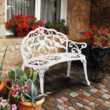 VINGLI 38.5" Patio Park Garden Outdoor Metal Rose Bench,Cast Iron Cast Aluminium Frame Antique Finish Chair,Accented Lawn Front Porch Path Yard Decor Deck Furniture for 2 Person Seat（White VINGLI