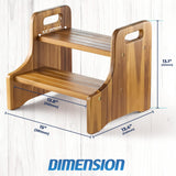2BHOME Wooden Step Stool, Heavy Duty Two-Step Stool for Adults with Built-in Handle, Wooden Stepping Stool with 500Lbs Capacity for Kitchen & Bathroom, Non-Slip Wood Bedside Bed Steps for High Beds 2BHOME