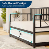 Jocisland DayBed with Charging Station and LED Lights, Metal Twin Daybed with Trundle, Versatile Sofa Bed Frame with Steel Slat Support for Living Room, Bedroom, Guest Room (Pure Black) Jocisland