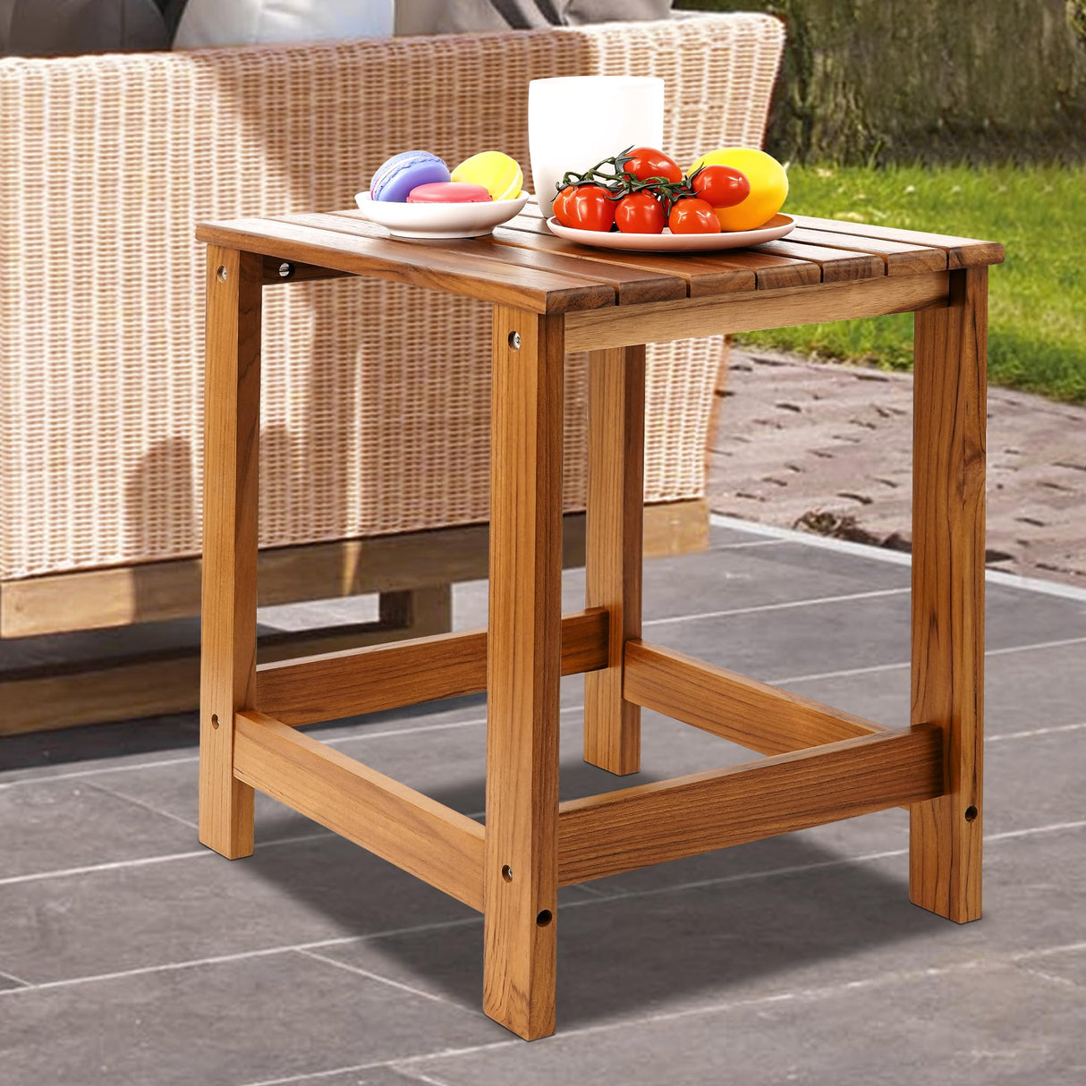 Utoplike Teak Outdoor Side Table for Patio, Pool Coffee Accent Table, Wood End Tables for Garden, Backyard, Bed, Living Room, Couch Utoplike
