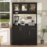 Vrmuxita Black Kitchen Pantry with Countertop: 71" Tall Kitchen Pantry Hutch Cabinet with Storage, Cabinet Hutch with Lights Outlets, Large Wood Food Cabinets (Black) Vrmuxita