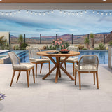 PURPLE LEAF 5 Pieces Round Dining Set Patio Aluminum Modern Oversize Round Table and Wicker Chairs with Cushions for Kitchen Porch Garden Outdoor Furniture Sets PURPLE LEAF