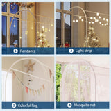 IDEALHOUSE Twin Canopy Bed Frame with Upholstered Headboard, Metal Platform Bed Frame with Strong Slats Support & Underbed Storage Space, Noise Free Mattress Foundation, No Box Spring Needed, White IDEALHOUSE