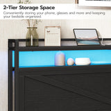 HOOBRO King Size Headboard, Headboard with Charging Station and LED Light Strip, 2-Tier Storage Headboard with Outlets and USB Ports, Industrial Style, Height Adjustable, for King Size Beds, Black HOOBRO