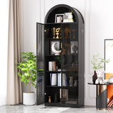 Dystler Arch Display Cabinet with Doors and Adjustable Shelves, 76" Tall Curio Cabinet with LED Lights/Storage Space, 6 Tier Display Case Bookcase for Collectibles Bedroom Living Room Office, Black Dystler