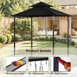 Grill Gazebo Canopy, 8'x 5' Outdoor BBQ Gazebo Shelter, Patio Double Tiered Tent for Barbecue and Picnic, Black TANGJEAMER
