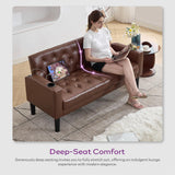 TYBOATLE 62" W Brown Leather Loveseat w/ 2 USB and 2 Cupholders, Mid-Century Modern Tufted Small Love Seat Couches for Office, Living Room, Bedroom, Dorm (1, Brown) TYBOATLE