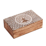 Ajuny Wooden Handcrafted Decorative Jewelry Storage Box Buddha Tree Design White Multipurpose Treasure Chest Organizer Travel Keepsake Trinket Holder Watch Box Gifts 8x5 Inch Ajuny