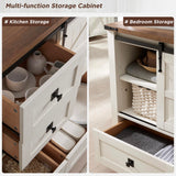 T4TREAM Farmhouse Sideboard Buffet Cabinet with Storage, 31.2'' Tall Kitchen Cabinet with 2 Sliding Barn Doors and 4 Drawers, Rustic Wood Coffee Bar Table for Dining Room, Antique White T4TREAM