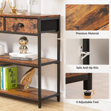 Furologee Long 47" Console Sofa Table with 3 Drawers, Entryway Table with 3-Tier Storage Shelves, Industrial Display Shelf for Entry Way, Hallway, Couch, Living Room, Kitchen, Foyer, Rustic Brown Furologee