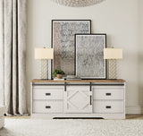 WAMPAT Farmhouse TV Stand with Charging Station and USB Ports for TVs up to 110" TVs,3 in 1 Wood Entertainment Center with 10 Drawers and Adjustable Shelves for Living Room,Antique White WAMPAT