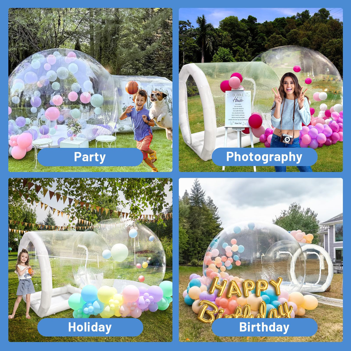 10FT Inflatable Bubble House, PVC Inflatable Balloon House for Kids and Adults with 100 Balloons Clear Bubble House Dome Inflatable with Blower& Pump for Birthday Outdoor Backyard Wedding Party Rental Heipigo
