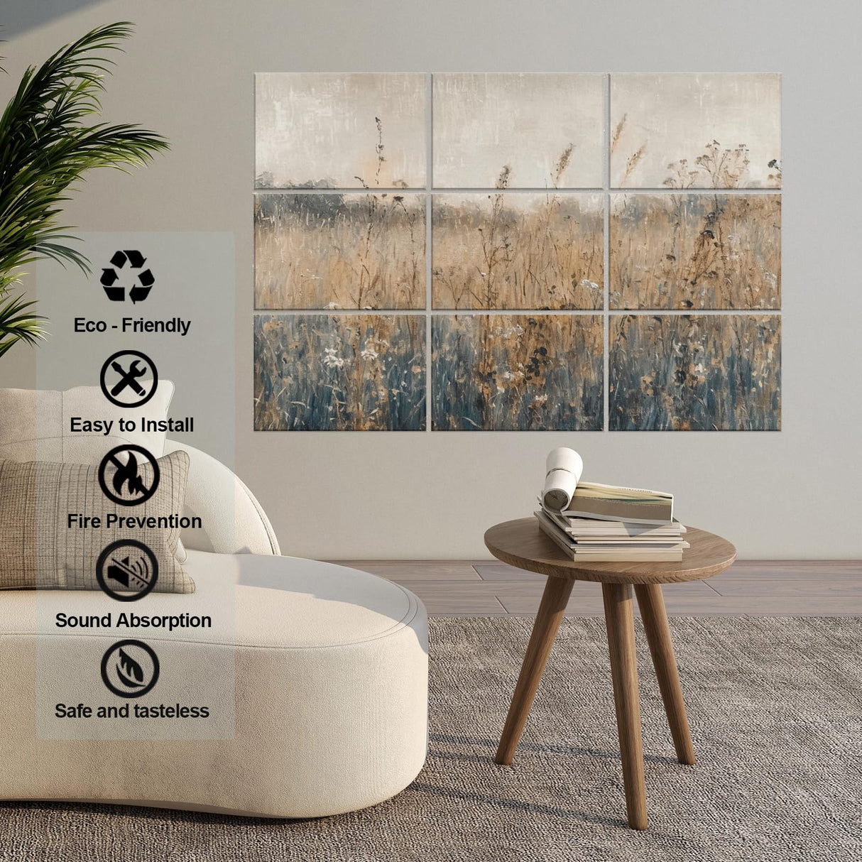 ENSEPST 9 Pack Wall Art Acoustic Panels,48" X 36"Sound Absorbing Panels, Decorative Sound Dampening Panels, Acoustic Treatment for Studio Home and Office （time） ENSEPST