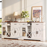 ANCTOR Coffee Bar Wine Cabinet, 47.3" Farmhouse Coffee Bar Cabinet with Glass Holders, Wine Bar Cabinet with 2 Drawers, Racks for Liquor, Wooden Sideboard for Dining Room, Living Room, White ANCTOR