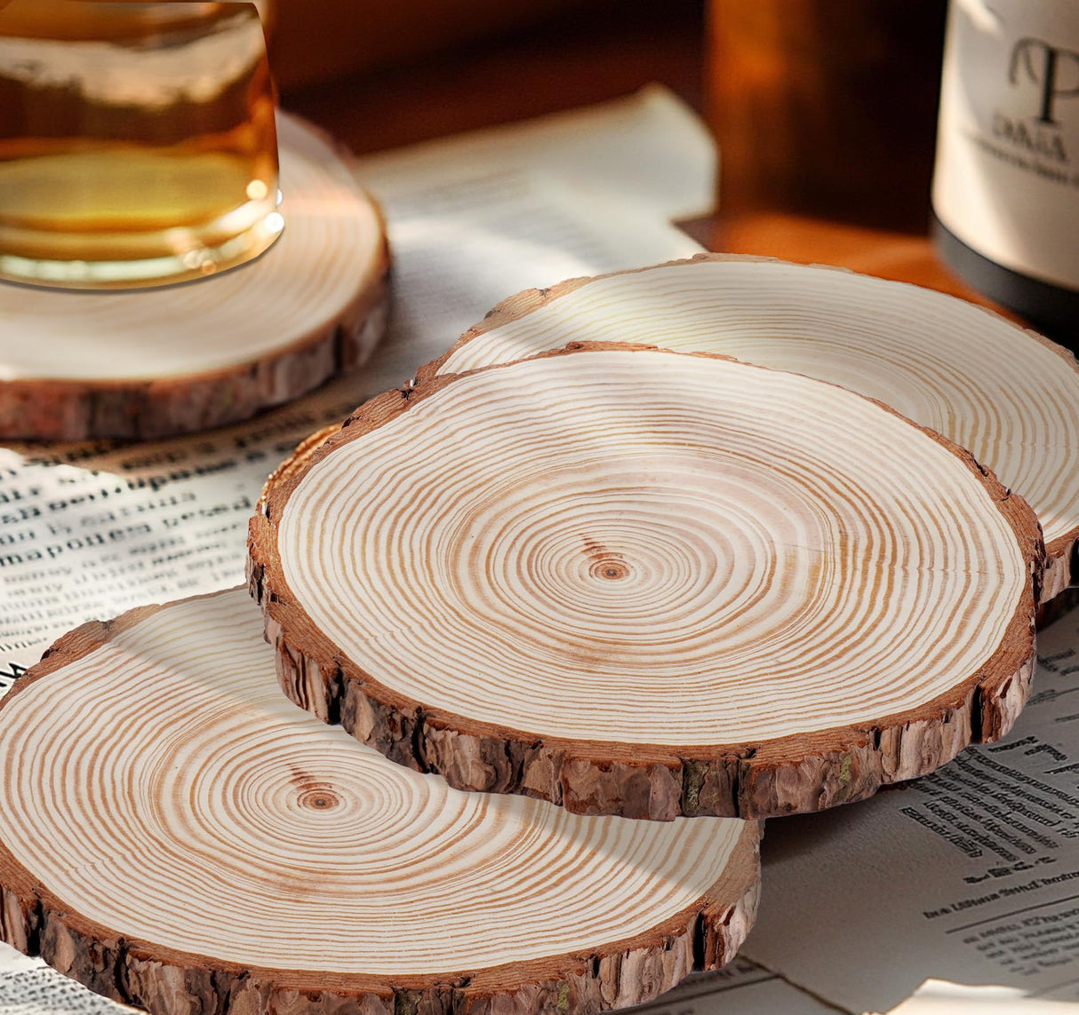 Timburst 7-8 inch Unfinished Wood Slices, 6 Pcs Natural Wood Centerpieces for Tables, Wood Slice with Bark, Rustic Wood Circles for Crafts Arts Party Christmas Decorations Wedding Centerpiece Timburst