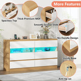 Gyfimoie 6 Drawer Dresser with Power Outlet & LED Light, Modern Chest of Drawers with 2 Open Cubbies, Double Wide Drawer Dresser Organizer, TV Stand for Bedroom, Entryway (White & Light Wood) Gyfimoie