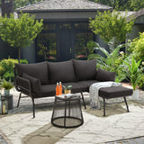 EROMMY 3 Piece Patio Conversation Sets, L-Shaped Sectional Patio Furniture Sofa Set with Thick Cushions and Toughened Glass Coffee Table for Backyard Balcony Garden Porch, Black EROMMY