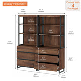 WAMPAT 2 PCS Modern 72" Tall Bookcase with 6 Drawers and Open Book Shelfs, Library Book Shelf with Storage Cabinet and Metal Base, Wood Freestanding Bookshelves for Home Office, Living Room, Brown WAMPAT