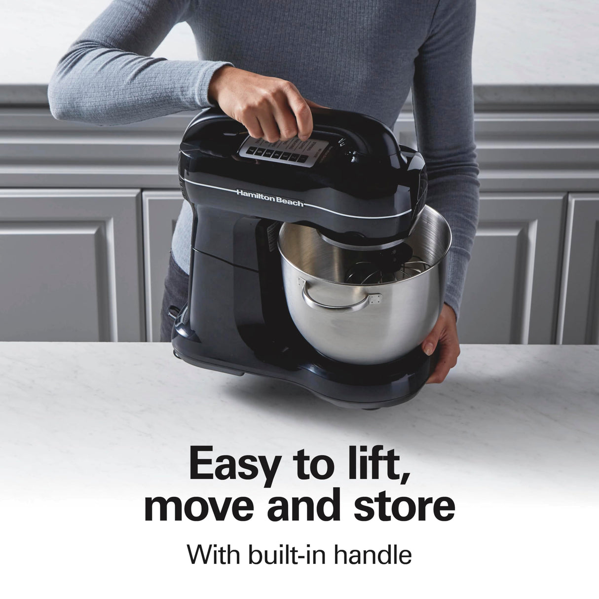 Hamilton Beach Electric Stand Mixer, 4 Quarts, Dough Hook, Flat Beater Attachments, Splash Guard 7 Speeds with Whisk, Black with Top Handle Hamilton Beach