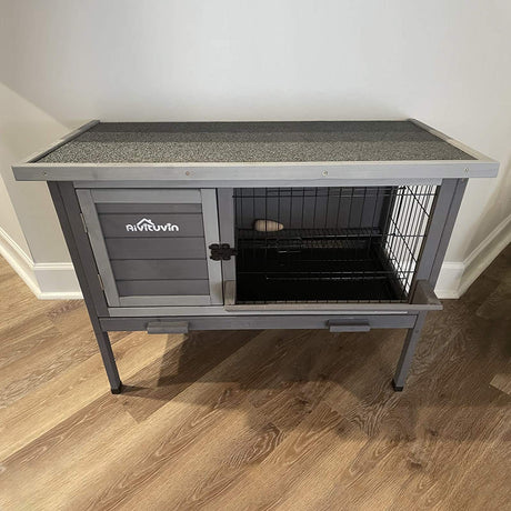 Aivituvin Outdoor Rabbit Hutch, Wooden Bunny Cages Indoor with Deeper Leakproof Tray - Upgrade with Metal Wire Pan Aivituvin