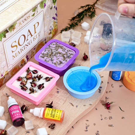 Soap Making Kit, JCOOS Soap Making Kit for Adults and Kids, Soap Making Supplies - Melt and Pour Soap Base, Soap Mold, Soap Colorant, Fragrances, Dried Flowers, Glitter, Kids Craft Diy Kits for Adults Jcoos