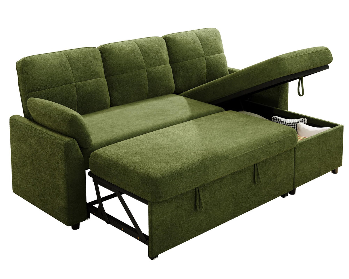 AMEILIFE Sleeper Sofa, Sofa Bed with Storage Chaise, Convertible Sofa Bed with Pull Out Couch, l Shaped Couch for Living Room, Linen Green AMERLIFE