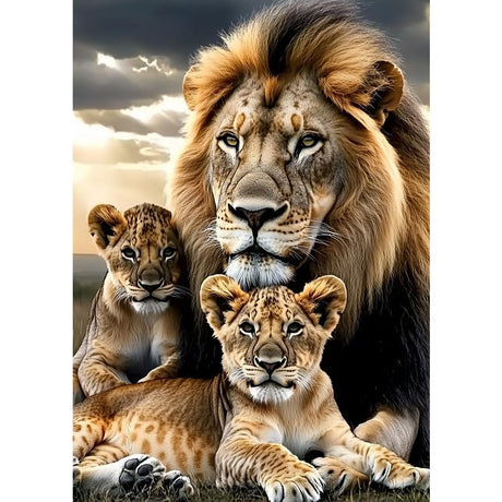 MXJSUA Savannah Lion Home DIY Diamond Painting by Number Kits for Adults, 5D Round Drill Diamond Gem Art Painting Picture Arts Kits Craft for Home Wall Decor 12x16 Inch MXJSUA