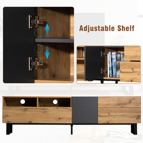 Virubi Modern TV Stand with 3 Cabinets & Open Shelves, Minimalist Wooden Entertainment Center for TVs Up to 80”, Sturdy TV Console for Living Room Bedroom Decor… Virubi