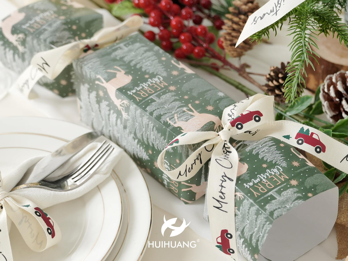 HUIHUANG Christmas Cotton Ribbon 7/8" Wide x 25 Yards Twill Tape Cotton with Merry Christmas Printed Ribbon for Gift Wrapping, Rustic Farmhouse Decor, Tree Ornaments, Wreaths, DIY Crafts HUIHUANG