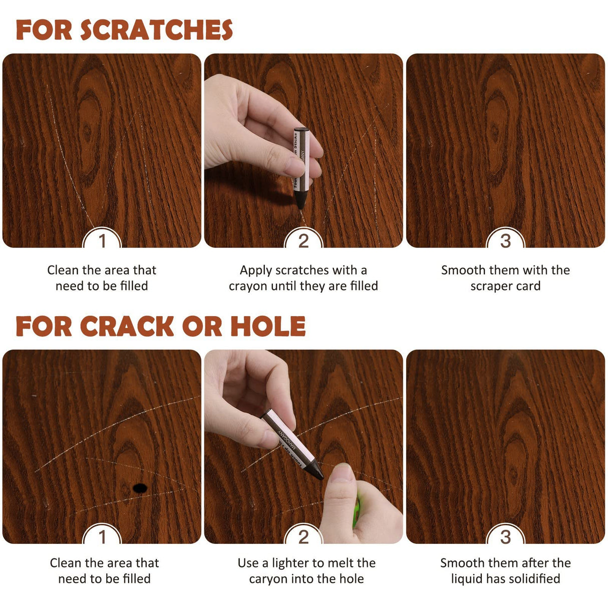 DEWEL Wood Furniture Repair Kit, Upgrade Wood Filler, Furniture Touch Up Markers with Wax Sticks, 42 Pcs Floor Touch Up kit for Scratches, Cracks, DEWEL