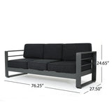 Christopher Knight Home Capecora 3-Seater Sofa with Removable Tray Table, 76.25''W Convertible Aluminum Patio Couch with Cushions, Space-Saving Outdoor Seating for Garden Backyard Balcony, Dark Gray Christopher Knight Home