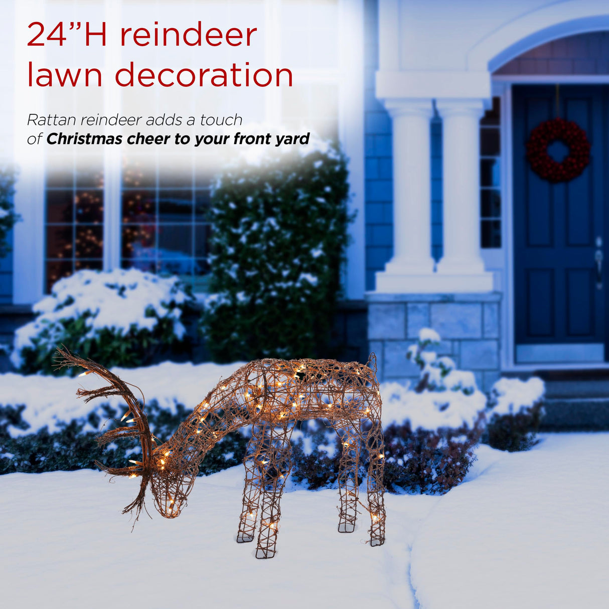 Alpine Corporation 24"H Outdoor Rattan Grazing Reindeer Lawn Decoration with White Lights , Christmas Decoration Alpine Corporation