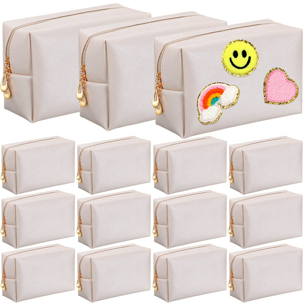 Kigeli 15 Pcs Aesthetics Makeup Bag PU Leather Cosmetic Bag Makeup Pouch Bulk Plain Cosmetic Pouch Waterproof Toiletry Bag for Christmas Party Gift Travel Cosmetic Organizer for Women (Ivory White) Kigeli