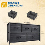 DWVO Dresser with 5 Drawers - Fabric Storage Tower, Organizer Unit for Bedroom, Living Room, Closets - Sturdy Steel Frame, Wooden Top DWVO